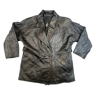Fantasia Vintage Black Genuine Leather Double Breasted Blazer Jacket Mexico Med